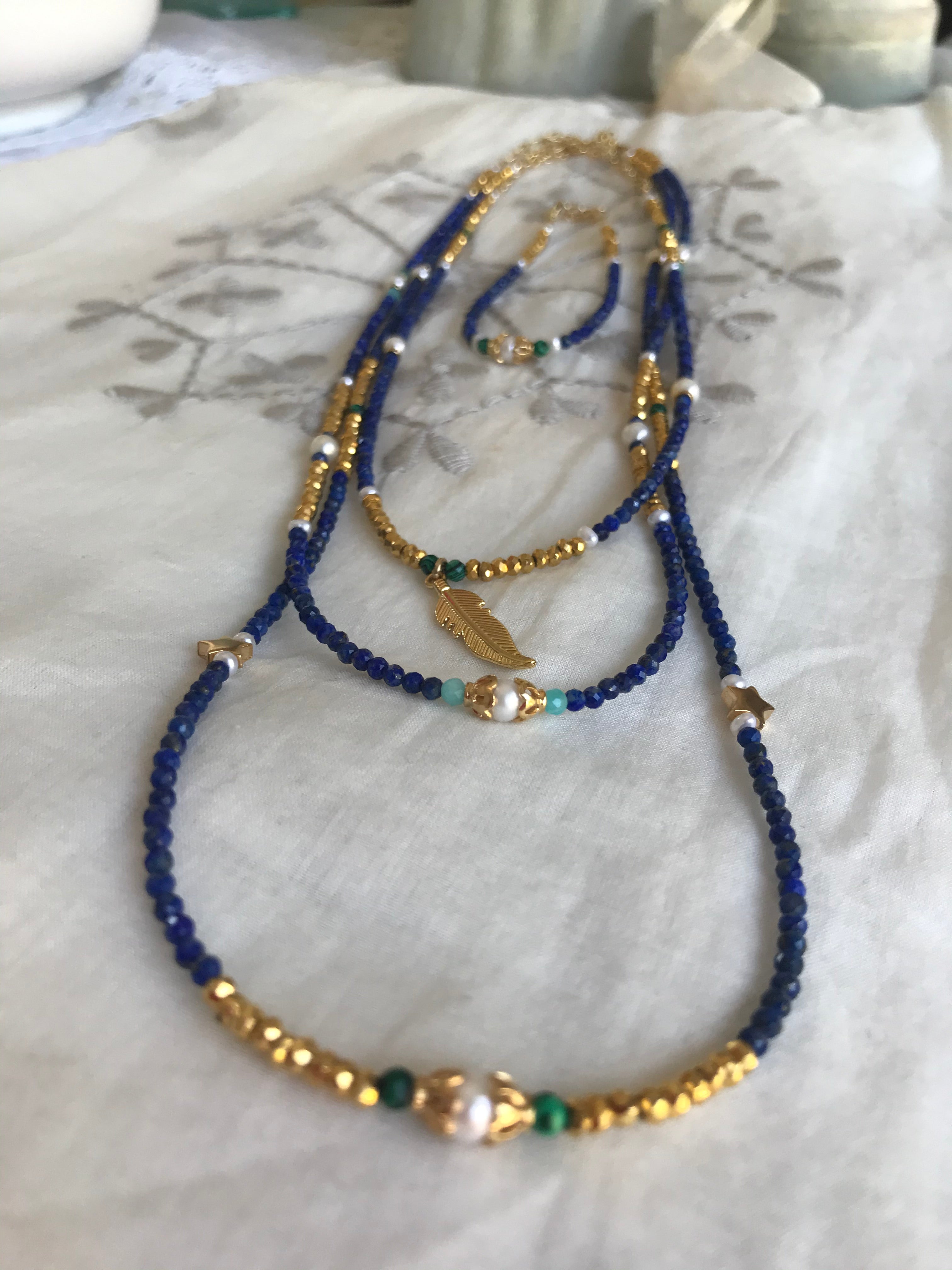 Lapis Lazuli & Malachite stacking necklace