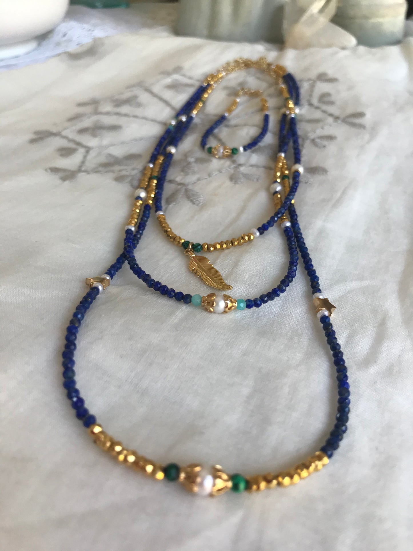 Lapis Lazuli & Malachite stacking necklace