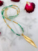 Chrysoprase long Feather Charm Necklace