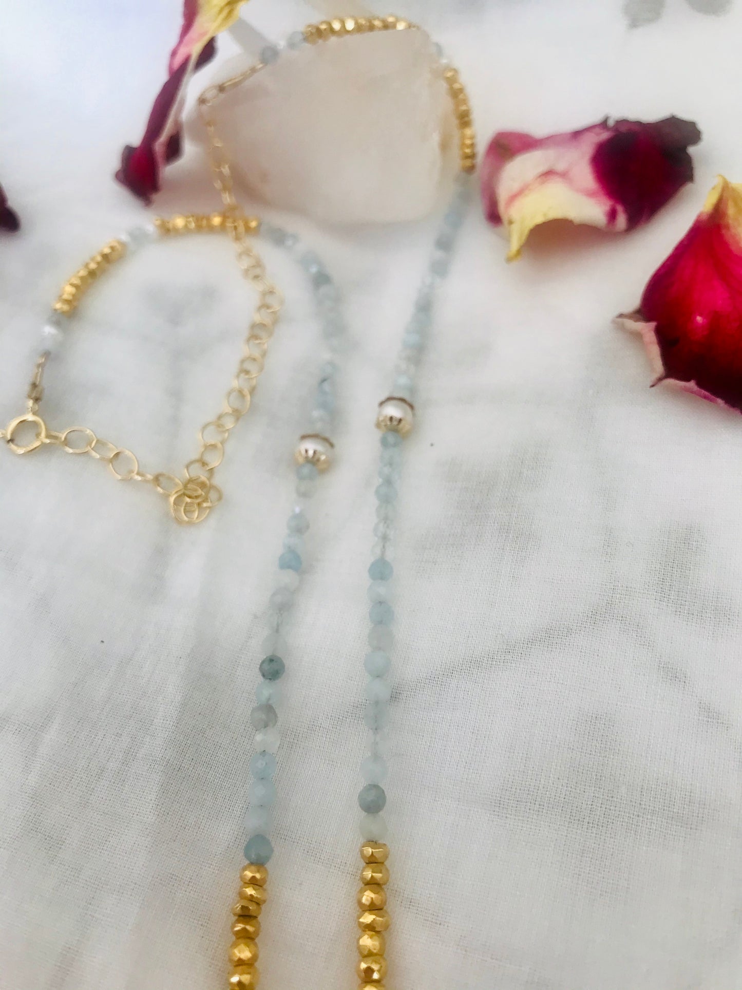 Aquamarine Long Feather Charm Necklace