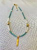 Apatite Mother of Pearl Feather Charm Necklace