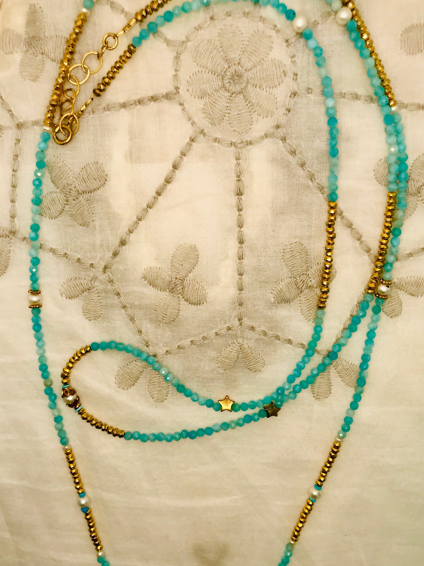 Amazonite Pyrite Long Stacking Necklace