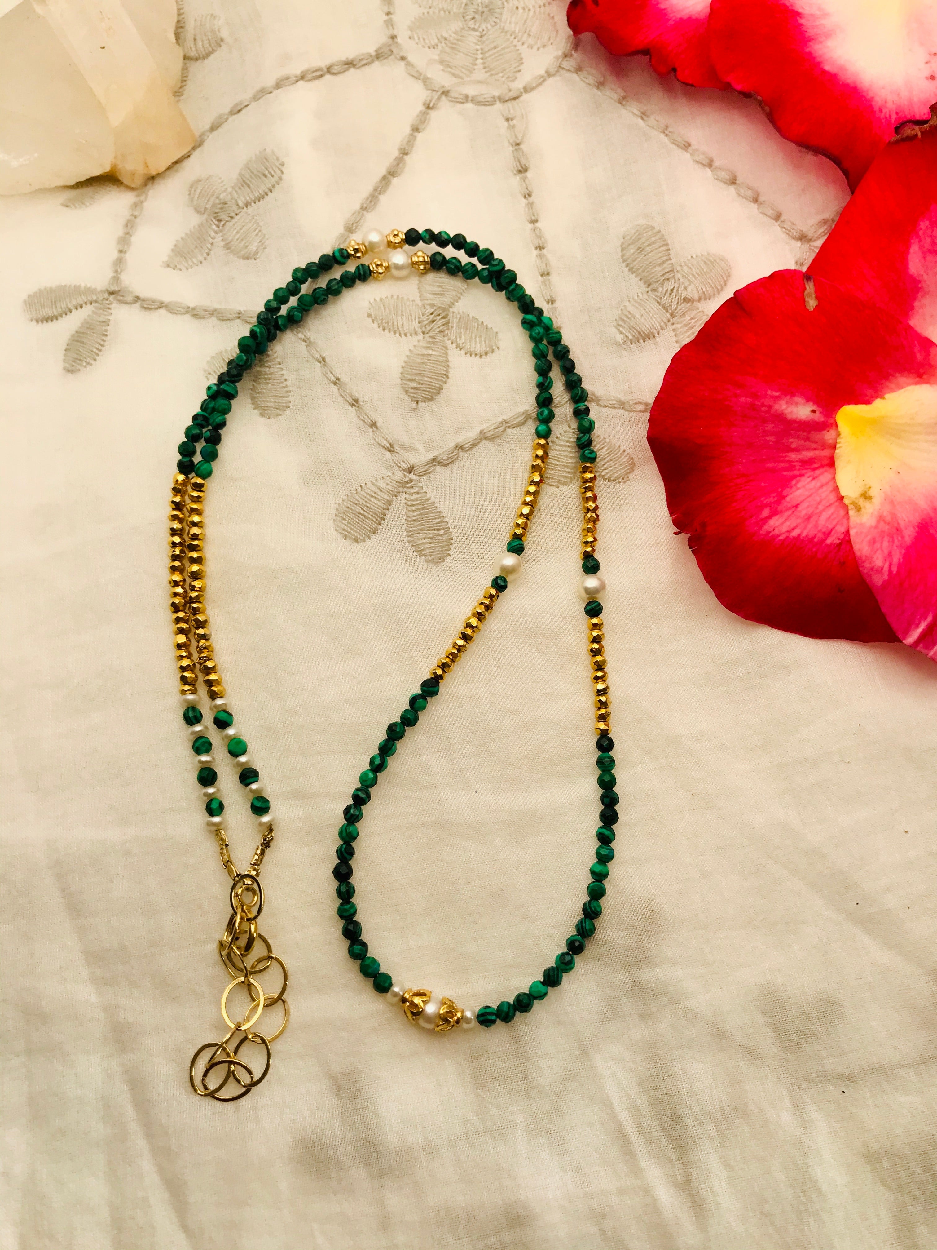 Malachite Pyrite long stacking Necklace