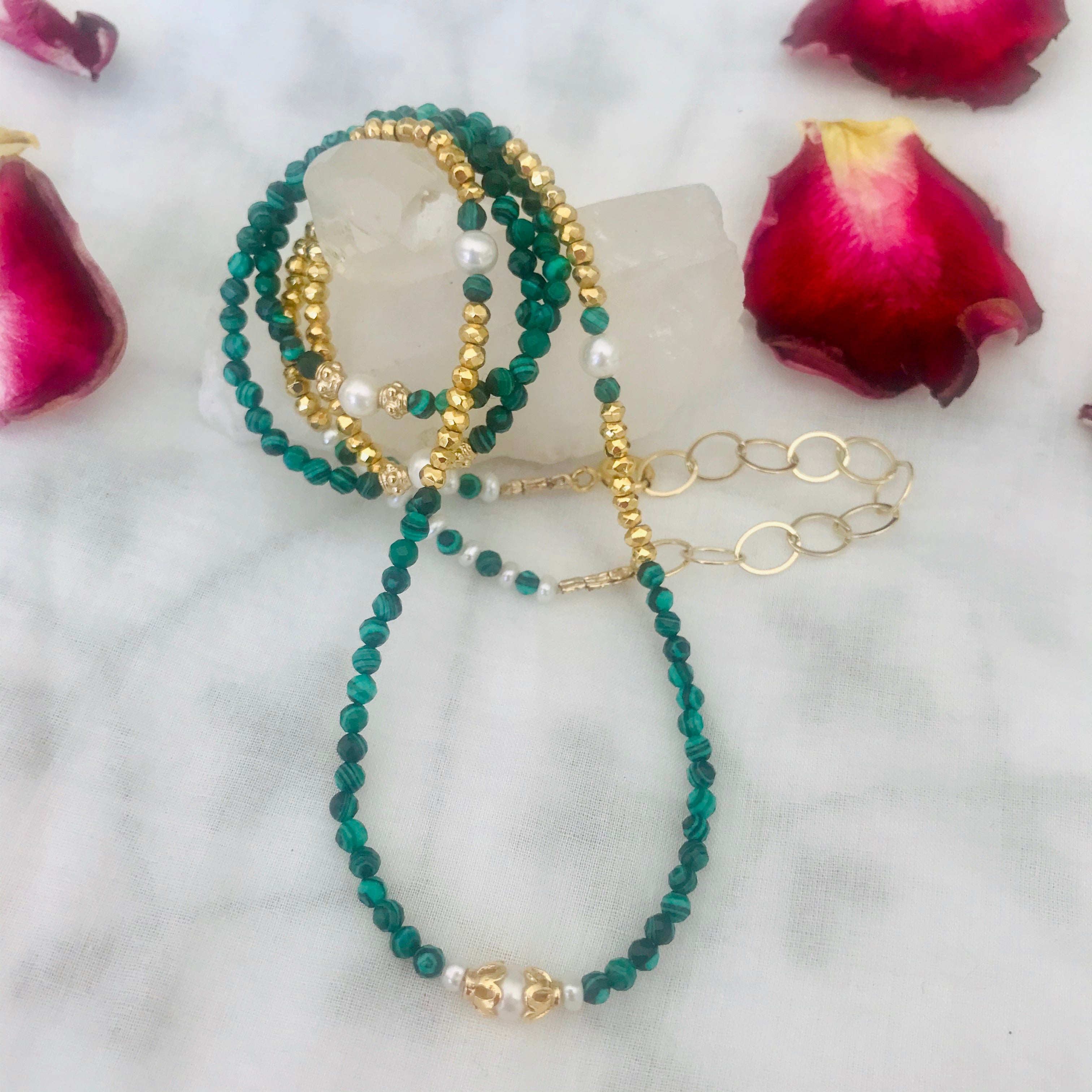 Malachite Pyrite long stacking Necklace