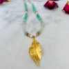 Moonstone Chrysoprase Feather Charm Necklace