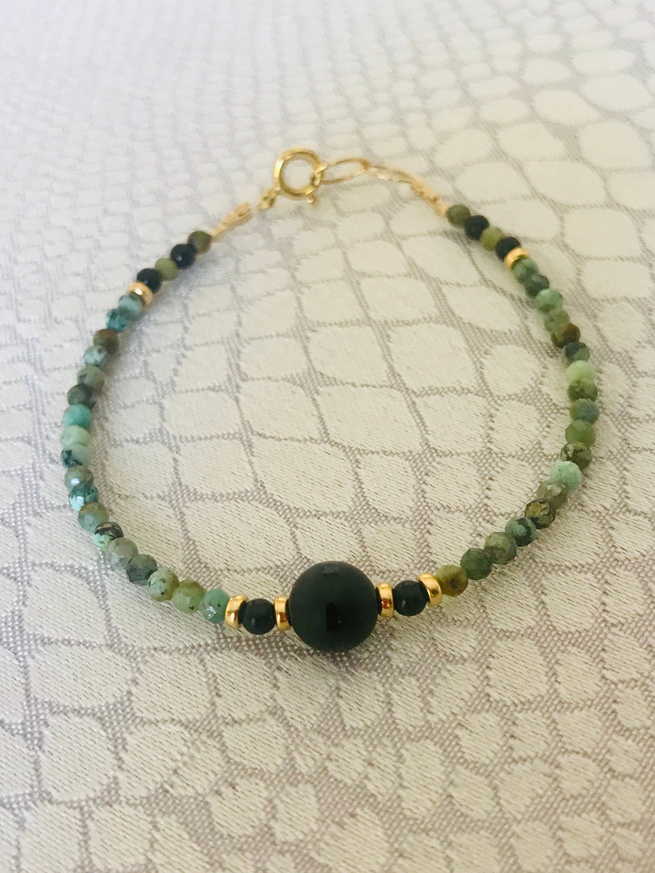 Men’s bracelet African turquoise & onyx