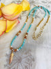 Amazonite Sunstone feather necklace (long)