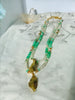 Moonstone Chrysoprase Feather Charm Necklace