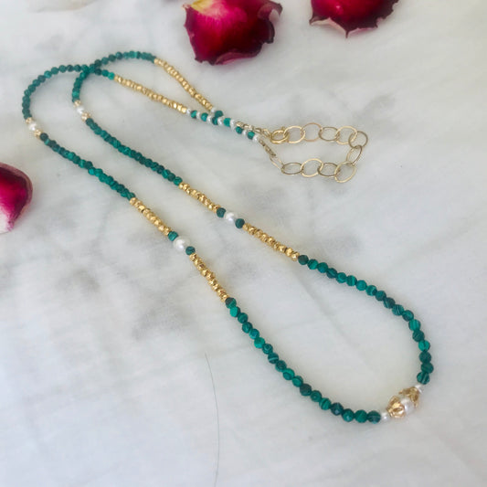 Malachite Pyrite long stacking Necklace