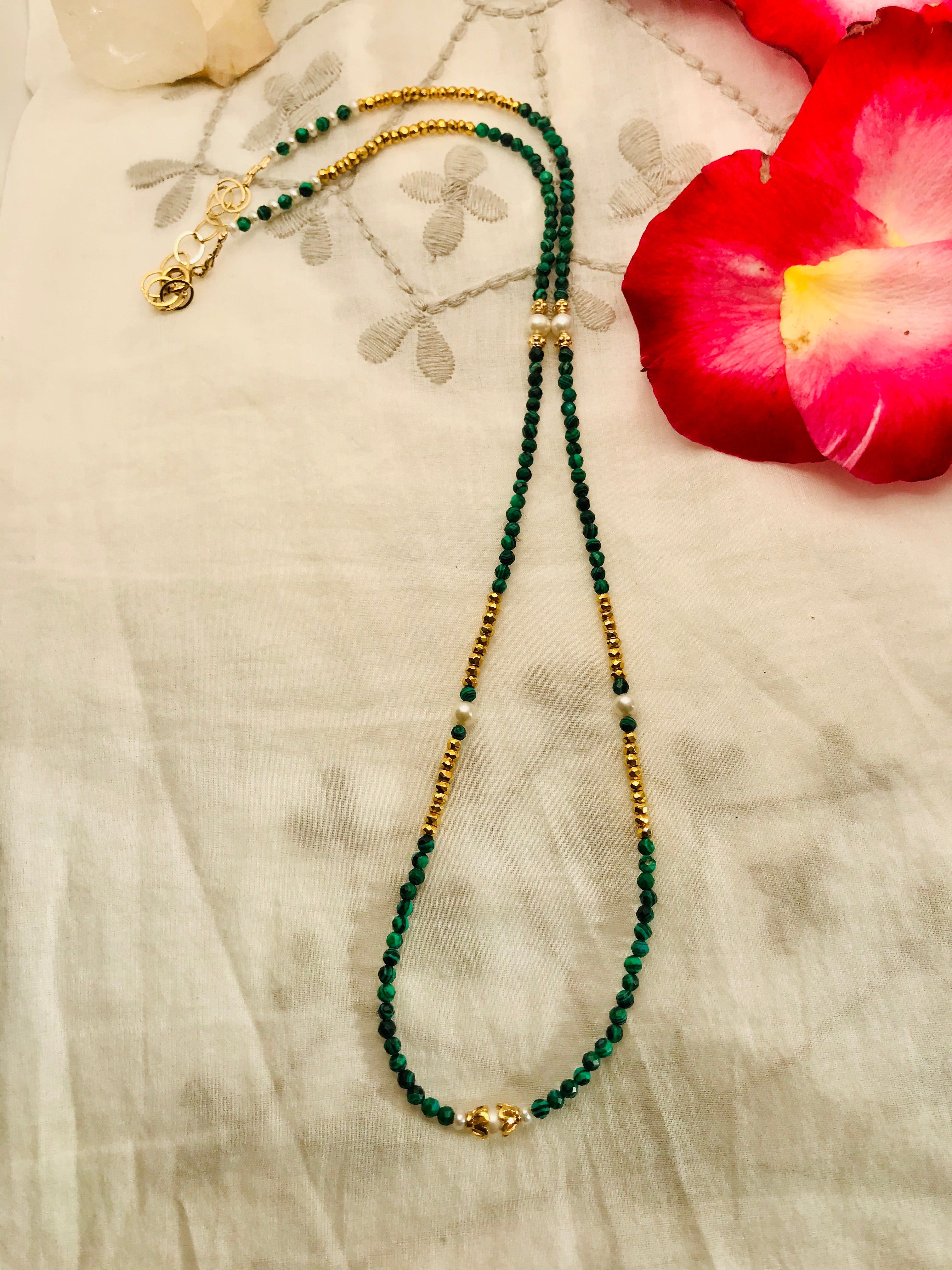 Malachite Pyrite long stacking Necklace