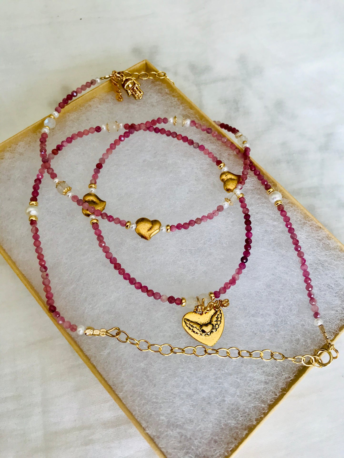 Tourmaline Hearts Charm Set