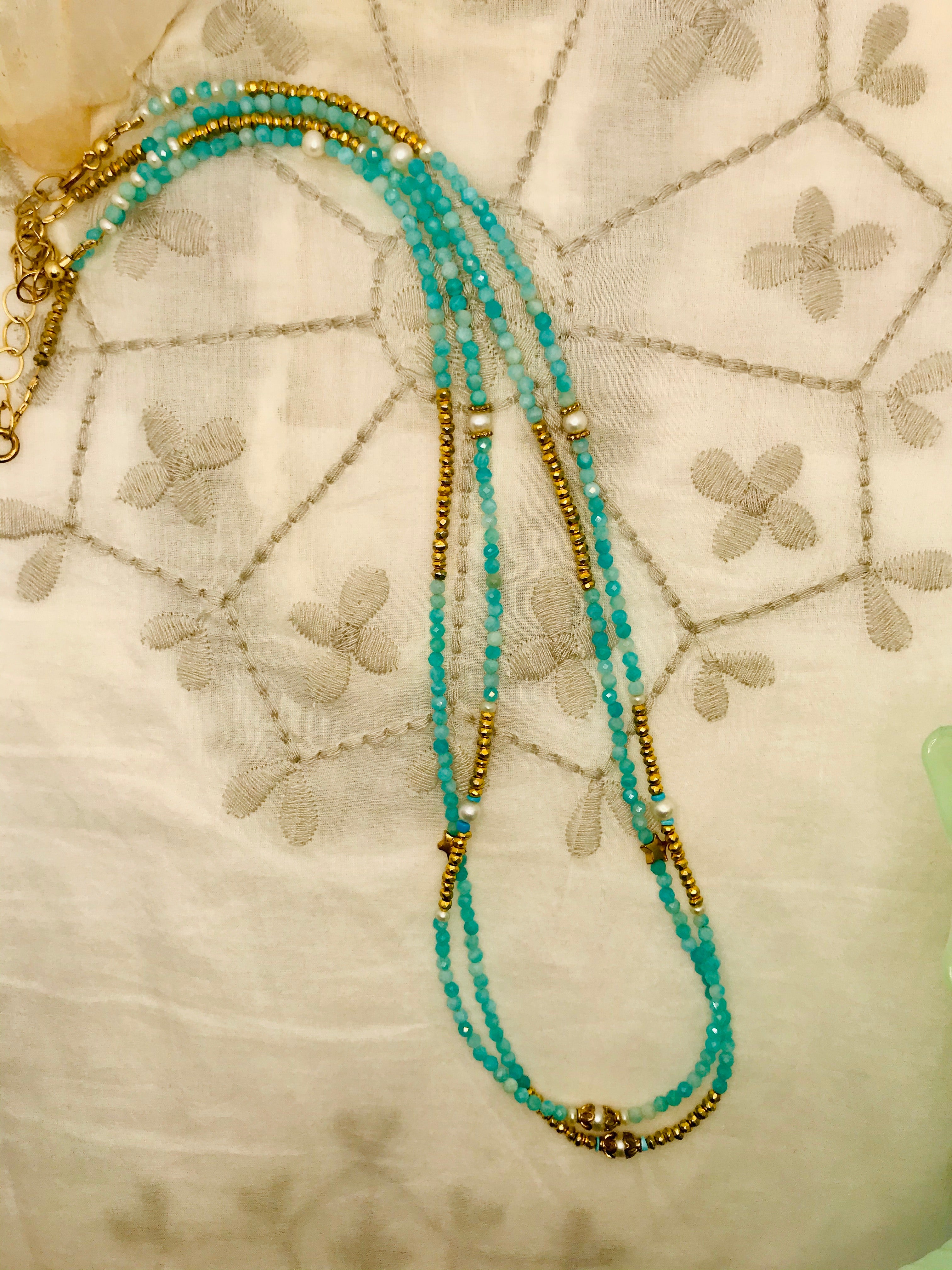 Amazonite Pyrite Long Stacking Necklace