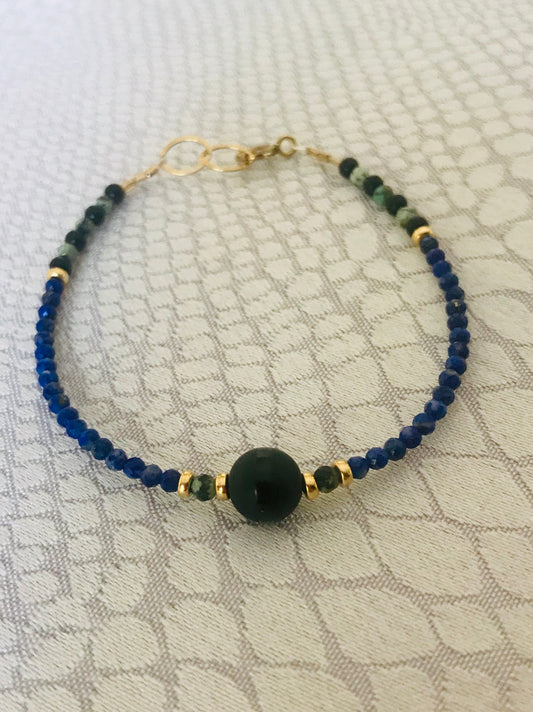 Men’s bracelet lapis lazuli African Turquoise & onyx